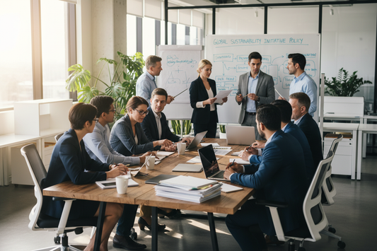 create another variation of people in the office writing policies