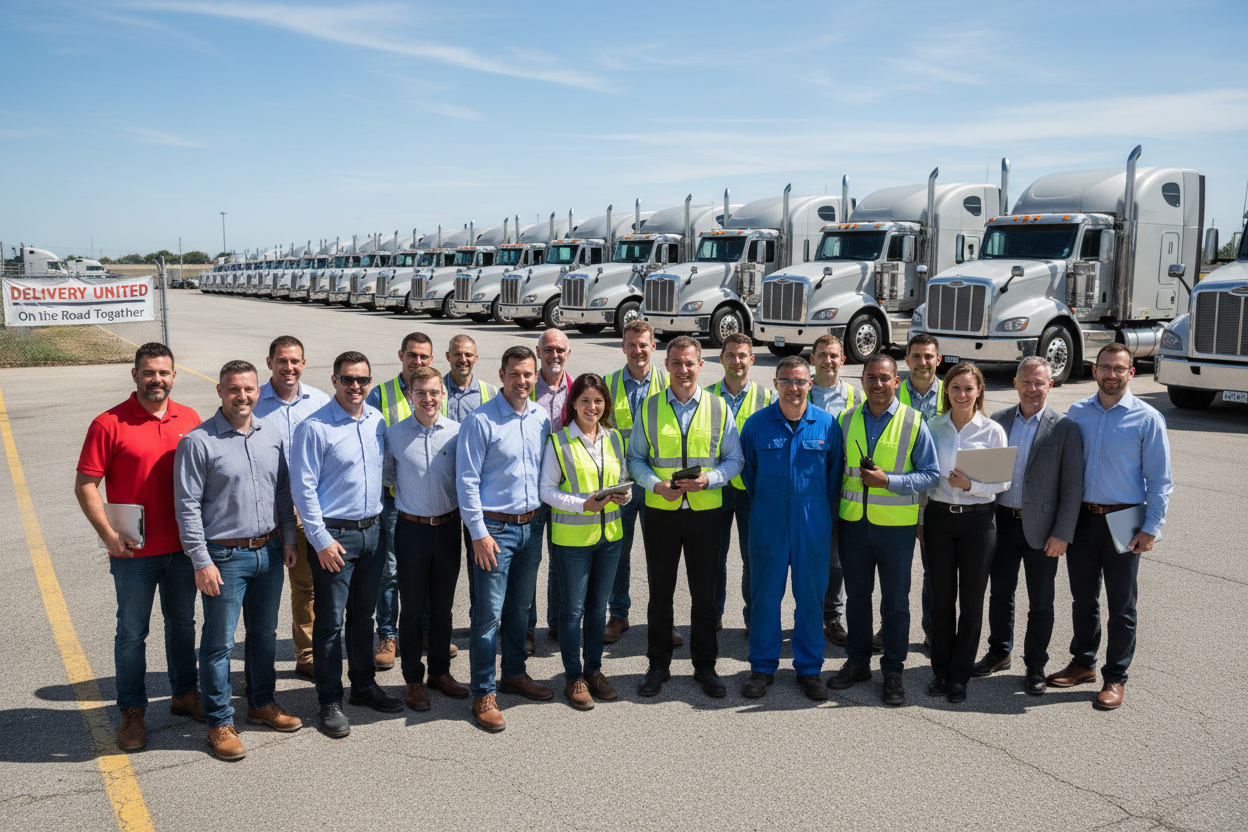 generate an image for a trucking company with employees