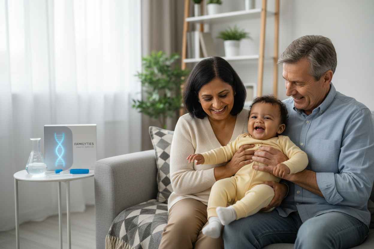 generate image for grandparent dna testing, include human images of grand parents